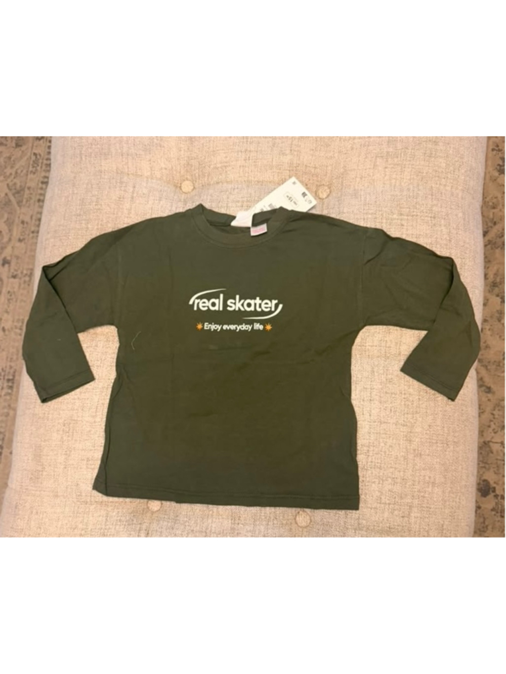 Boys ZARA Long Sleeve Tee Size 4 Green White Real Skater Graphic
